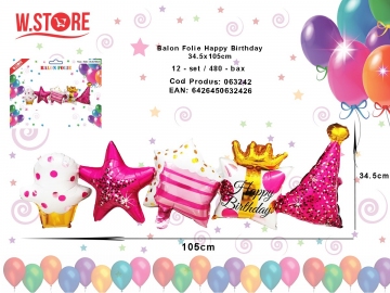 Balon Folie Happy Birthday 34.5x105cm 063242