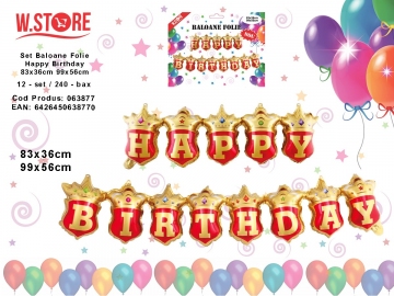 Set Baloane Folie Happy Birthday 83x36cm 99x56cm 063877