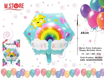 Balon Folie Curcubeu Happy Birthday 45cm 063909