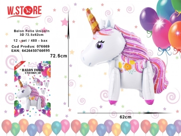 Balon Folie Unicorn 3D 72.5x62cm 076669