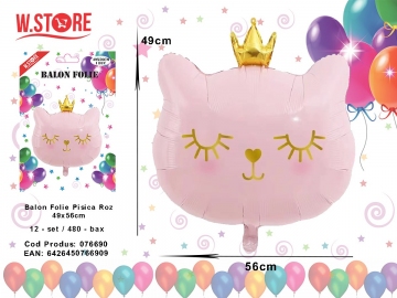 Balon Folie Pisica Roz 49x56cm 076690