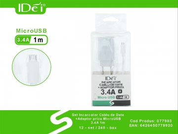 Set Incarcator Cablu de Date +Adaptor Priza MicroUSB 3.4A 1m 077993