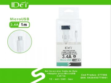 Set Incarcator Cablu de Date +Adaptor Priza MicroUSB 3.4A 1m 077996