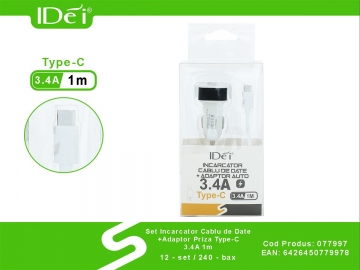 Set Incarcator Cablu de Date +Adaptor Priza Type-C 3.4A 1m 077997