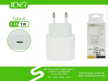 Set Incarcator Cablu Type-C 3.4A 1m cu Adaptor Priza PD 12W 079140