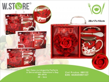 Set Cana cu Lingurita Farfurie si Decoratiune Valentine's Day HK-461A 080132