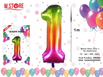 Balon folie cifra 1 1m multicolor 080968