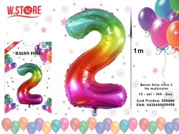 Balon folie cifra 2 1m multicolor 080969
