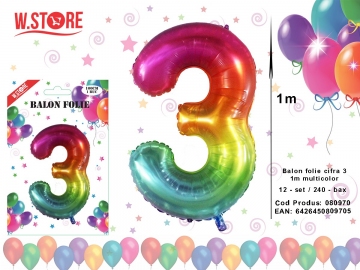 Balon folie cifra 3 1m multicolor 080970