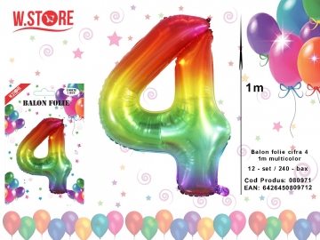 Balon folie cifra 4 1m multicolor 080971