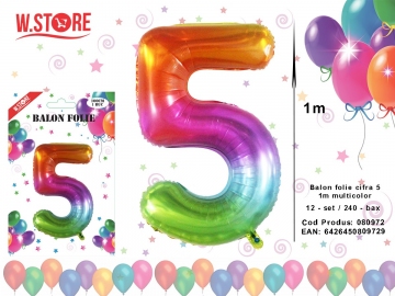 Balon folie cifra 5 1m multicolor 080972