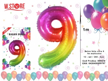 Balon folie cifra 9 1m multicolor 080976