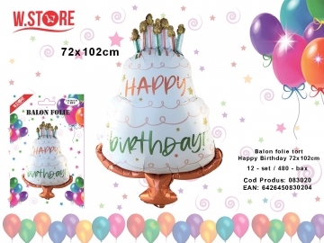 Balon folie tort Happy Birthday 72x102cm 083020