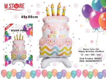 Balon folie tort Happy Birthday 49x88cm 083021