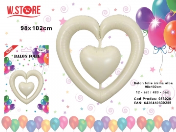 Balon folie inima alba 98x102cm 083025