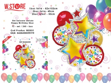 Set baloane stelute Happy birthday 5buc 083031